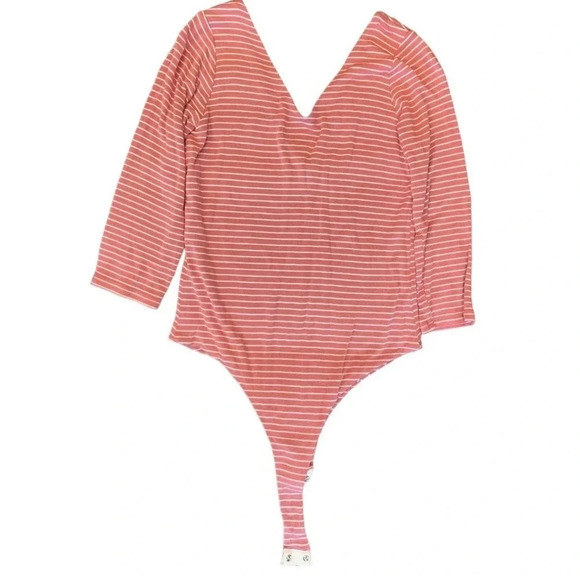 Lulu's Striped V-Neck Open Back Long-sleeved Bodysuit Size: XS Lulus - Picture 2 of 4